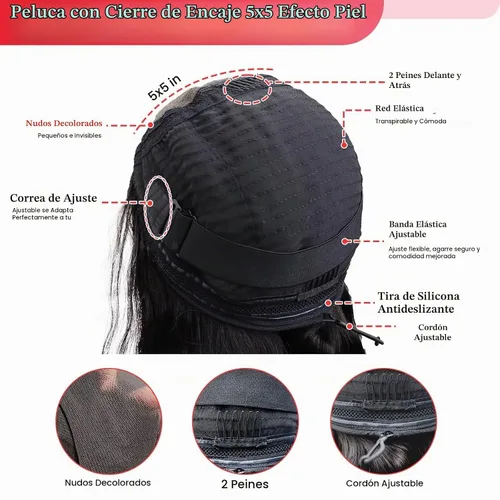 Vista 2 de Aaliweya Peluca de cabello humano virgen de 18 pulgadas con cierre de 1B Color Negro