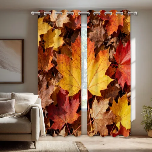 Vista 177 de Shrahala Orange Autumn Autumn Blackout Curtain Tiers, Fall Kitchen Valance Light Blocking Tier Drapes with Rod Pocket, 2 Pack 26 X 24 in