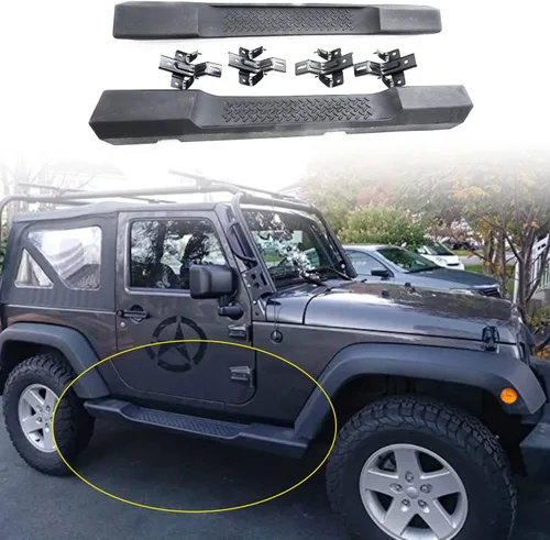 Vista 6 de Estribos compatibles con Jeep Wrangler JK Unlimited 2007-2018 de 2 puertas, barras Nerf con escalón lateral negro