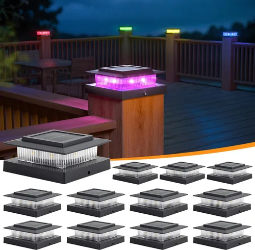 Vista 10 de APONUO - Paquete de 12 luces solares para postes que cambian de color Blanco