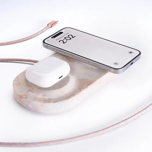 Vista 11 de Einova Classic Stone - Almohadilla de carga inalámbrica de mármol diseñada en Italia, cable USB-C integrado de 6 pies, teléfonos inteligentes