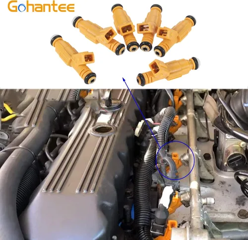 Vista 7 de Inyectores de combustible 0280155710 compatibles con Jeep Cherokee Grand Cherokee 1987-1998 Wrangler Comanche 4.0L 4 agujeros inyector