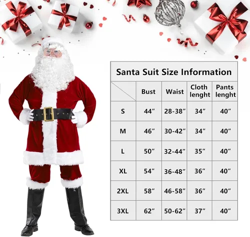 Vista 7 de Sunolga Disfraz de Papá Noel disfraz de Papá Noel traje de terciopelo de Papá Noel 11 piezas de disfraces de Navidad para adultos y hombres sombrero