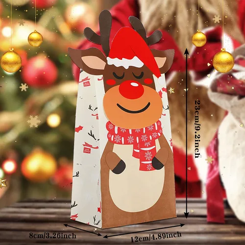 Vista 2 de FEBSNOW 24 bolsas de regalo de Navidad con 24 piezas de pegatinas, bolsas de dulces navideños, bolsas de envoltura de galletas navideñas, bolsas