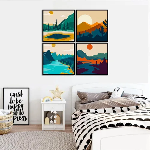 Vista 4 de FQOVKYN Paquete de 4 pinturas de atardecer por números para adultos principiantes, pintura de paisajes por números sobre lienzo, pintura acrílica