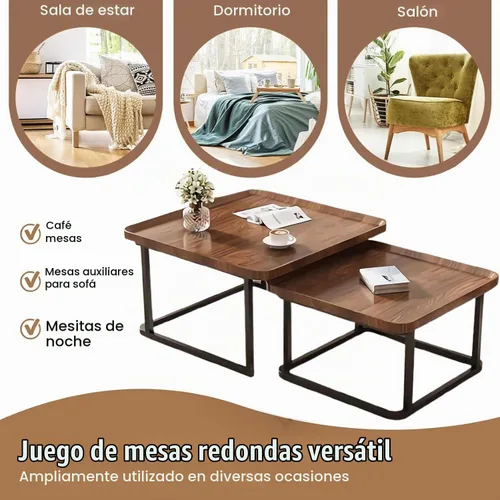 Vista 4 de Juego de 2 mesas de centro anidadas, 23.6 pulgadas + 19.7 pulgadas Nogal