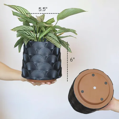 Vista 3 de GUGUGO Maceta de Escamas Beige Perla, Maceta de Plantas Única y Bonita con Drenaje, Macetas Pequeñas Eclécticas y Coloridas para Flores para Plantas