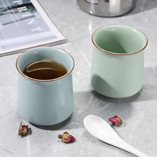 Vista 5 de Juego de 2 tazas de té de cerámica estilo japonés, taza de yerba mate, tazas de té KungFu chinas, sin mango, (estilo 1#)