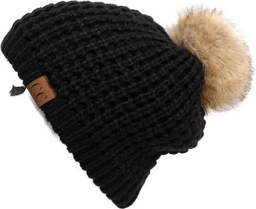 Vista 83 de Gorro unisex liso con pompón y ribete (HAT-43) de C.C Hatsandscarf Exclusives Marfil