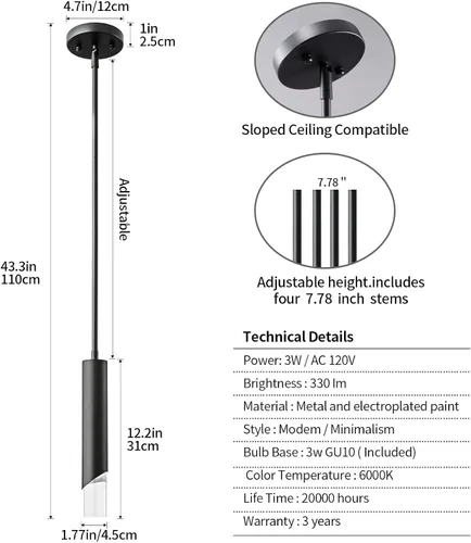 Vista 3 de Luces colgantes modernas en la cocina, mini lámpara colgante negra para dormitorio, mesita de noche, candelabro pequeño, lámpara colgante de techo