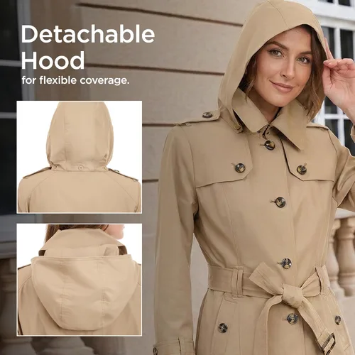 Vista 7 de LONDON FOG womens Single Breasted Long Trench Coat With Epaulettes and Belt