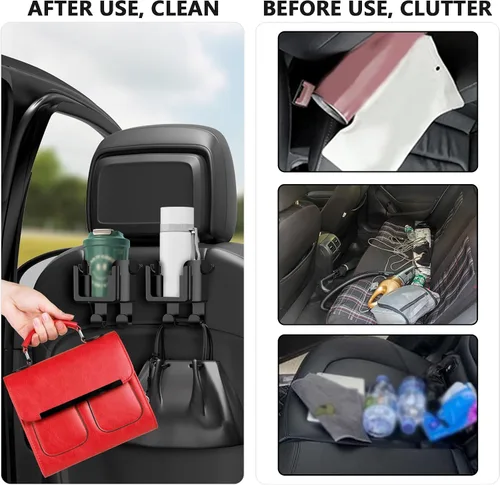 Vista 4 de 2 portavasos multifuncionales para automóvil + soporte para teléfono de automóvil + gancho para bolso de automóvil, organizador colgante