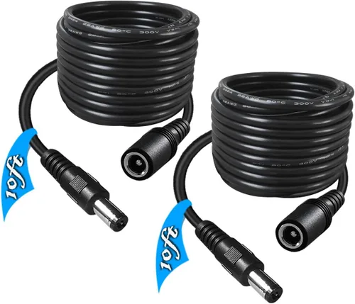Vista 9 de SIOCEN Paquete de 2 cables de extensión CC de 3 pies de 0.217 in x 0.083 in macho a hembra, cable de alimentación para CCTV, vigilancia de Negro