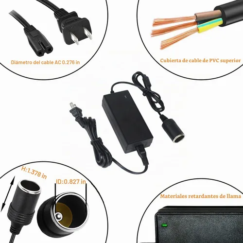 Vista 4 de Convertidor de alimentación de CA a CC 5A 60W, 110 V a 12 V, convertidor de enchufe de encendedor de cigarrillos de automóvil, transformador