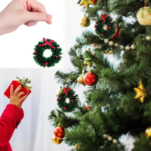 Vista 2 de 12 mini coronas navideñas de 1.57 pulgadas para decoraciones navideñas de casa de muñecas de 1/12