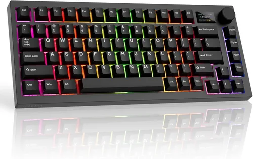 Vista 10 de TECWARE Teclado mecánico para juegos Spectre 75 Pantalla LCD personalizable y perilla Bluetooth inalámbrico de tres modos de 2.4 GHz Montaje