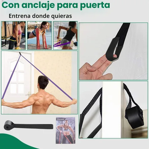 Vista 7 de Juegos de bandas de resistencia con accesorios – Bandas de ejercicio de 5 niveles con asas, anclaje de puerta y bolsa de transporte Bandas