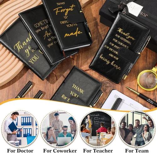 Vista 4 de Qilery Juego de 24 piezas de regalo de agradecimiento a los empleados, 12 cuadernos de agradecimiento, bloc de notas, 12 bolígrafos inspiradores