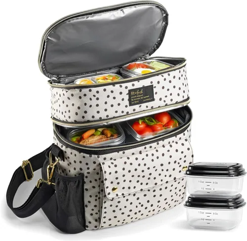 Vista 9 de Fit & Fresh Westminster - Lonchera aislada de doble compartimento para mujer, juego completo de almuerzo con 2 contenedores, bolsa térmica aislada