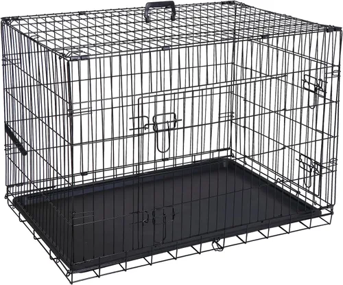 Vista 10 de Jaulas de doble puerta para perros de 36 pulgadas, jaula de alambre plegable de metal para perreras con bandeja para perros pequeños, medianos