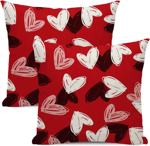 Vista 11 de Juego de 2 fundas de almohada para el día de San Valentín de 16 x 16 pulgadas, fundas de almohada rosas con corazón de amor, San Valentín, boda, día