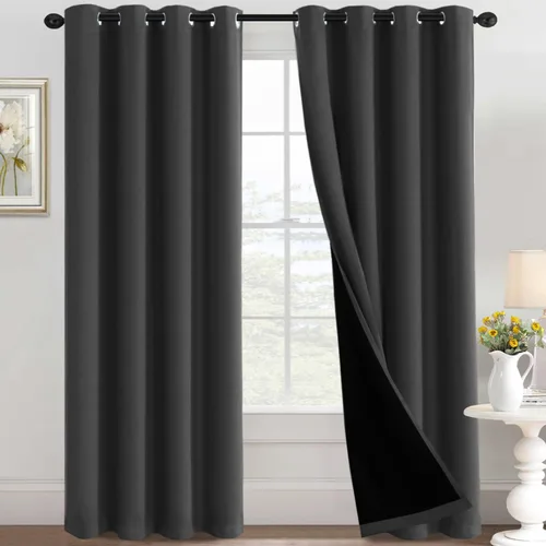 Vista 25 de H.VERSAILTEX Cortinas 100% de opacidad con aislamiento térmico, cortinas opacas completas para sala de estar, cortinas de ventana de eficiencia
