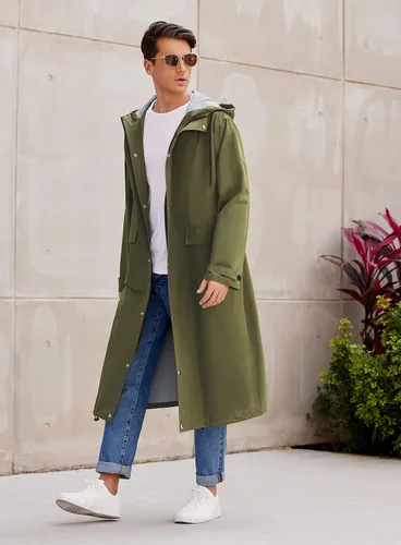 Vista 3 de COOFANDY Chaqueta impermeable para hombre con capucha impermeable ligera activa larga
