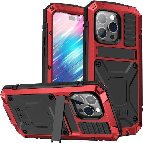 Vista 15 de Funda de metal para iPhone 14 de aluminio de grado militar con protector de pantalla de soporte de metal, a prueba de caídas, a prueba de golpes