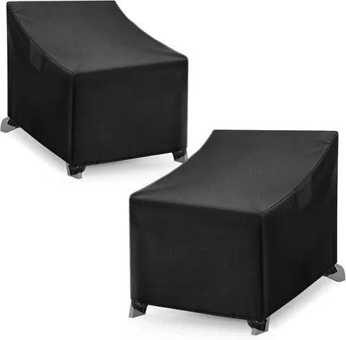 Vista 10 de WLEAFJ Fundas Impermeables para Sillas de Exterior, Fundas Negras para Muebles de Patio y Césped, Funda de Asiento Profundo para Sillón de Patio