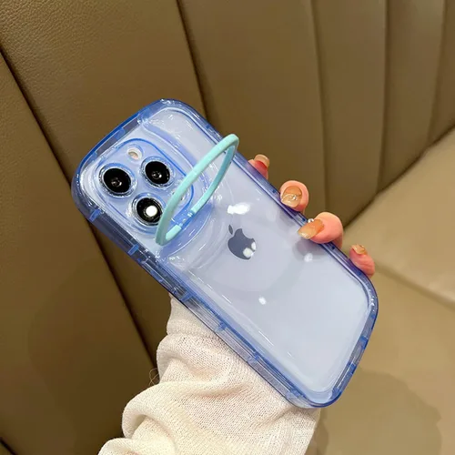Vista 2 de Ownest Funda compatible con iPhone 13 Pro con función atril transparente, diseño creativo con soporte para cámara para TPU delgada, a prueba de Azul