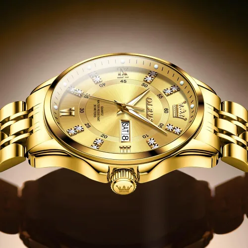 Vista 45 de OLEVS - Relojes de diamantes para hombres, relojes de vestir a prueba de agua, relojes analógicos de cuarzo de lujo con calendario de fecha y correa