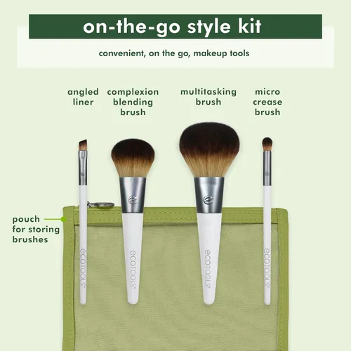 Vista 2 de EcoTools Kit de brochas de maquillaje para llevar, juego de brochas aptas para viajes, prácticas herramientas de maquillaje para polvos, rubor