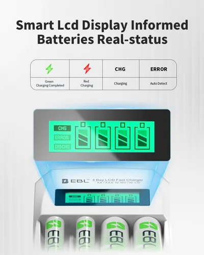 Vista 10 de EBL Cargador de batería LCD Smart Individual 907 AA AAA Cargador de batería recargable para baterías recargables Ni-MH Ni-CD