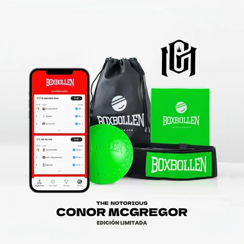 Vista 2 de Boxbollen® Bola de reflejos de boxeo - Edición limitada de Conor McGregor el Notorio - Contador de golpes conectado a la aplicación - Bola