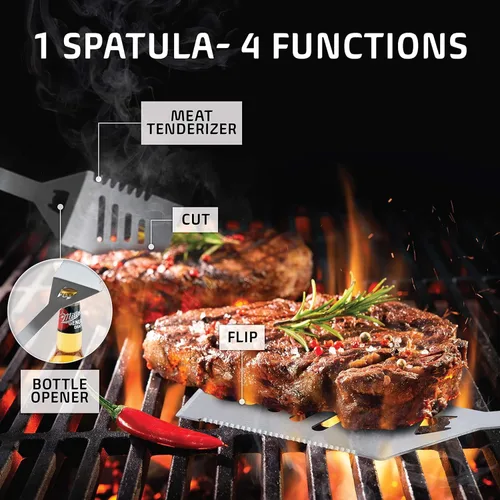 Vista 7 de Kaluns Accesorios para Barbacoa, Regalos para Papá para Navidad, Regalos para Barbacoa, Juego de Herramientas para Barbacoa de Acero Inoxidable