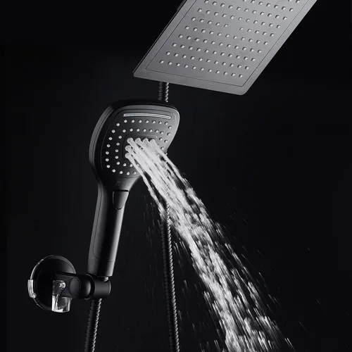 Vista 5 de DreamSpa - Combo de cabezal de ducha de lluvia/manual ultra-lujoso de 9 pulgadas. Conveniente botón pulsador de control de flujo para fácil