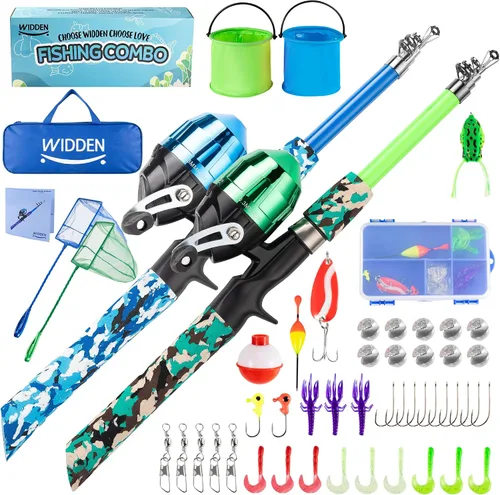 Vista 19 de WIDDEN Kids Fishing Pole, Portable Telescopic Kids Fishing Poles for Boys and Girls, Fishing Rod and Reel Combo Kit with Tackle Box, and Fishing