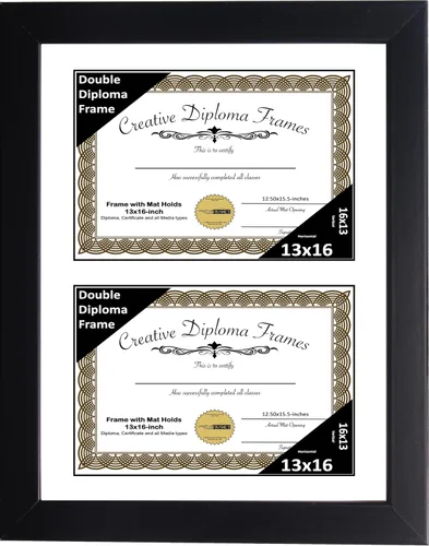 Vista 47 de Creative Picture Frames Marco de diploma doble clásico negro de 6 x 8 pulgadas con vidrio negro y colgador de pared instalado