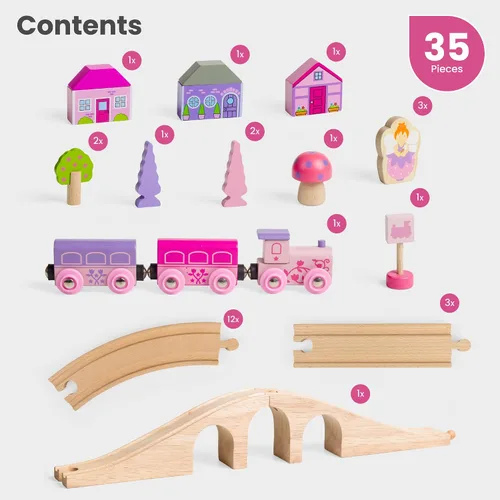 Vista 9 de Bigjigs Rail Juego de figuras de hada de madera de ocho trenes - 40 piezas de juego