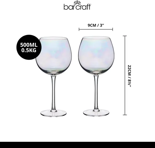 Vista 2 de BarCraft Gafas de ginebra iridiscentes Rainbow-Pearl, juego de 2 vasos de globo, 16.9 fl oz, en caja de regalo