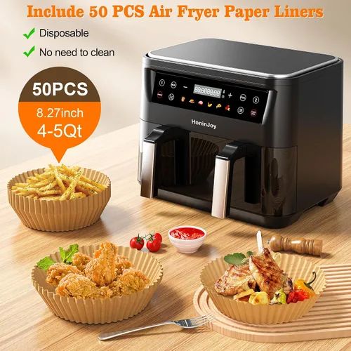Vista 2 de SyncCook - Freidora de aire de doble cesta grande de 10 cuartos con ventana de visualización y 50 revestimientos de papel, 10 en 1 con pantalla