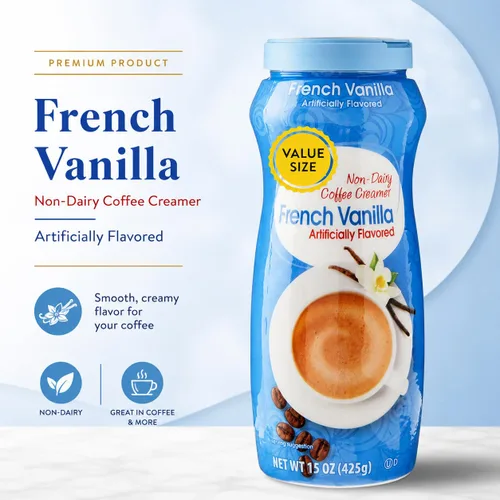 Vista 2 de Dumbass Coffee Value Great - Crema de café sin lácteos de vainilla francesa, 15 onzas con cuchara de gemas (vainilla francesa)