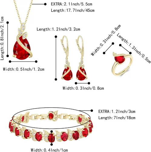Vista 6 de BriLove Juego de joyas para novia, gota de agua con gas de circonita cúbica, collar con colgante de cristal, aretes de palanca y pulsera de tenis