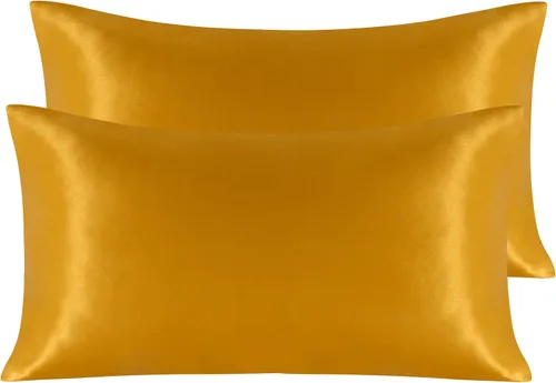 Vista 106 de NTBAY Paquete de 2 fundas de almohada estándar de satén para cabello y piel, lujosas y sedosas fundas de almohada con cierre de sobre, 20 x 26