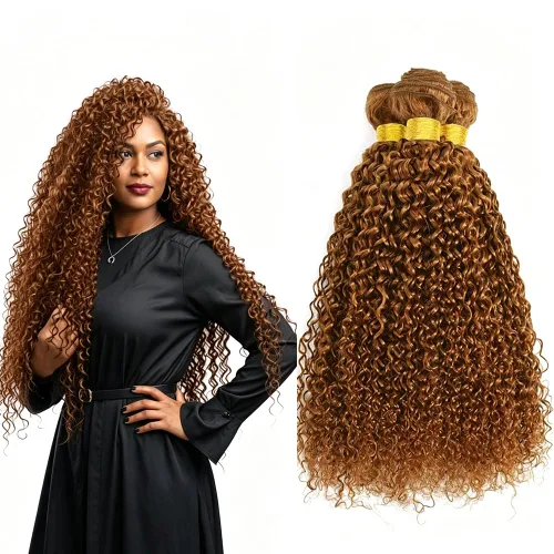 Vista 221 de P4613 Cabello humano rizado onda profunda marrón y paquetes mixtos 8 10 12 P4613 Ombre Marrón-Rubio-DP