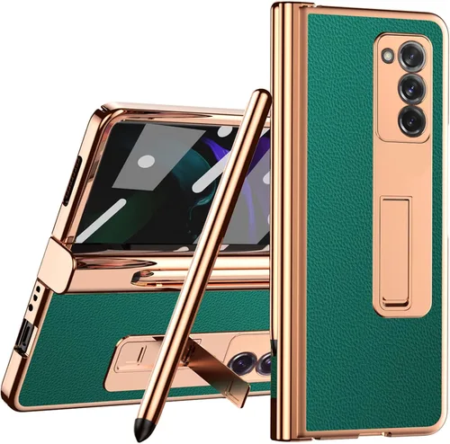 Vista 12 de Miimall Funda compatible con Samsung Galaxy Z Fold 2 con soporte para S Pen y S Pen + cubierta de pantalla + soporte + patrón de cuero chapado todo