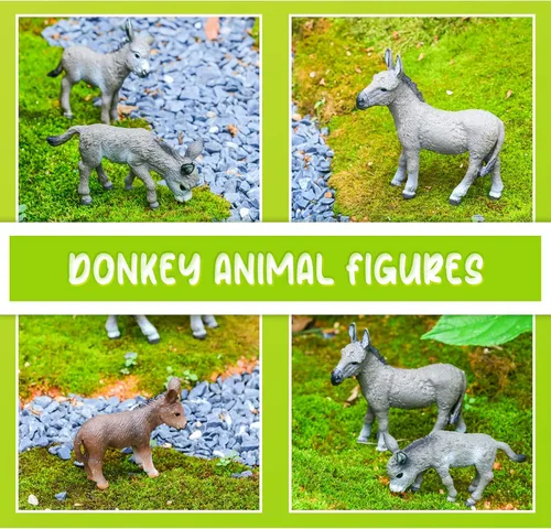 Vista 3 de Deekin 9 piezas de figura de burro en miniatura de juguete de burro pequeño de plástico figura de animales recuerdos de fiesta juguetes de granja