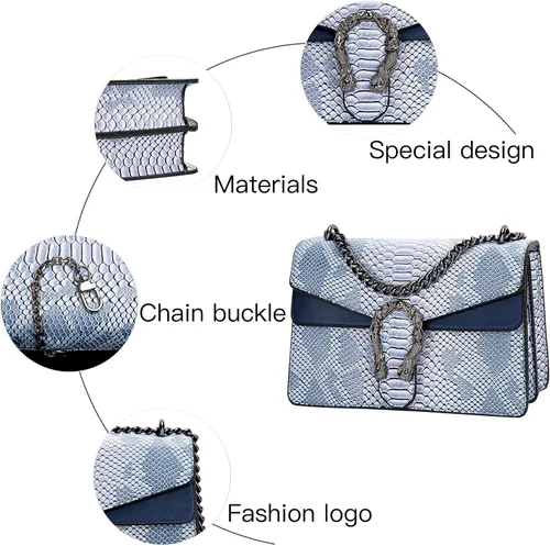 Vista 4 de Erideno Crossbody Bag Purses for Women Trendy Snake Print Purses for Women Chain Shoulder Bag Leather Handbags for Women
