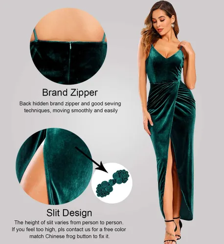 Vista 3 de Ababalaya Elegantes vestidos de fiesta de terciopelo con tirantes delgados para mujer