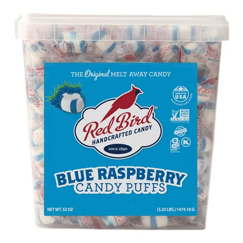 Vista 12 de Red Bird Mentas azules de caramelo de frambuesa, bocanadas suaves envueltas individualmente a granel, tubo de 22 onzas